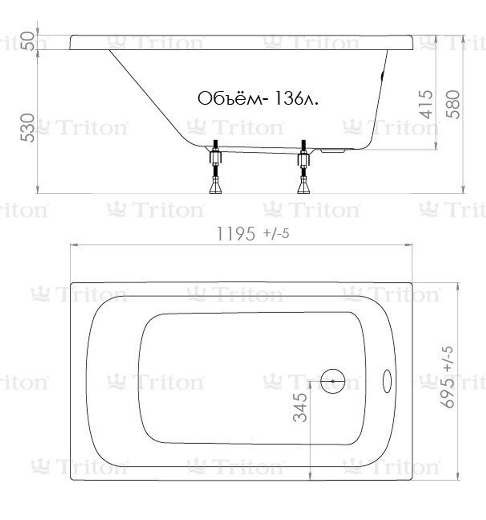 Ванна акриловая Triton Стандарт Экстра 120 см