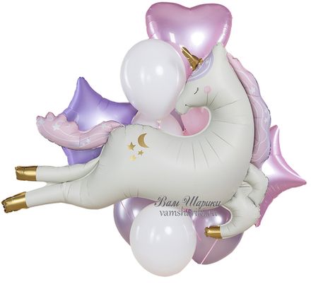Букет шаров "Нежный парящий Единорог"