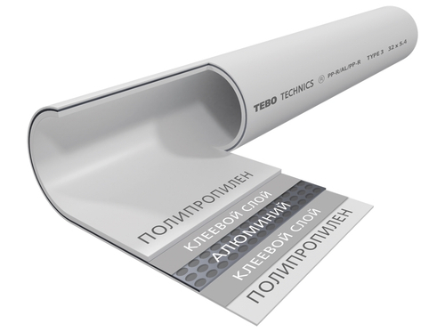 Труба TEBO SDR6 (PN20) 90x15,0 армированная в центре перфор. алюмин. бел. PP-R метр (4/8)