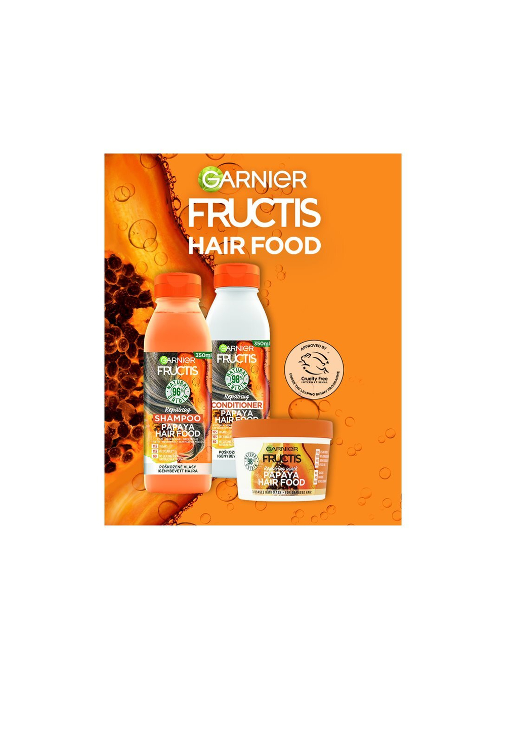 Garnier Fructis Papaya Hair Food - восстанавливающая маска для поврежденных волос /   390  ml  / GTIN 3600542137492