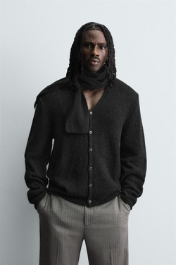 ZARA БЛЕСТЯЩИЙ ТЕКСТУРНЫЙ КАРДИГАН, ЧЕРНЫЙ