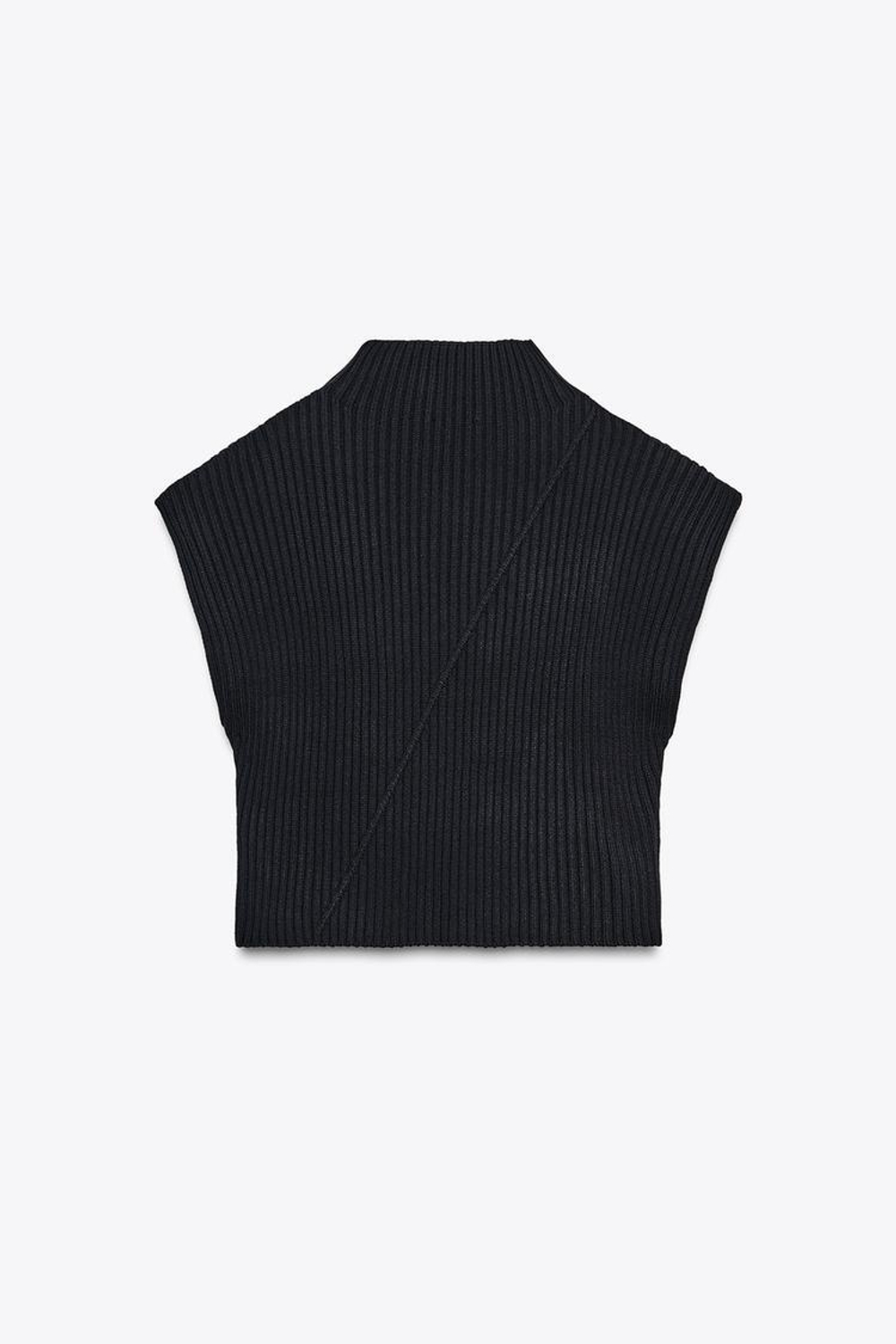 ZARA ВЯЗАНЫЙ ЖИЛЕТ В РУБЧИК, МОРСКОЙ СИНИЙ