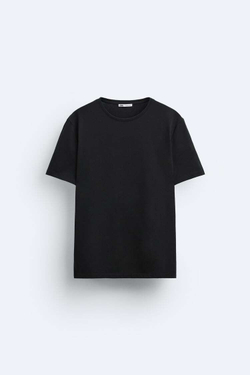 ZARA БАЗОВАЯ ФУТБОЛКА SLIM FIT, ЧЕРНЫЙ