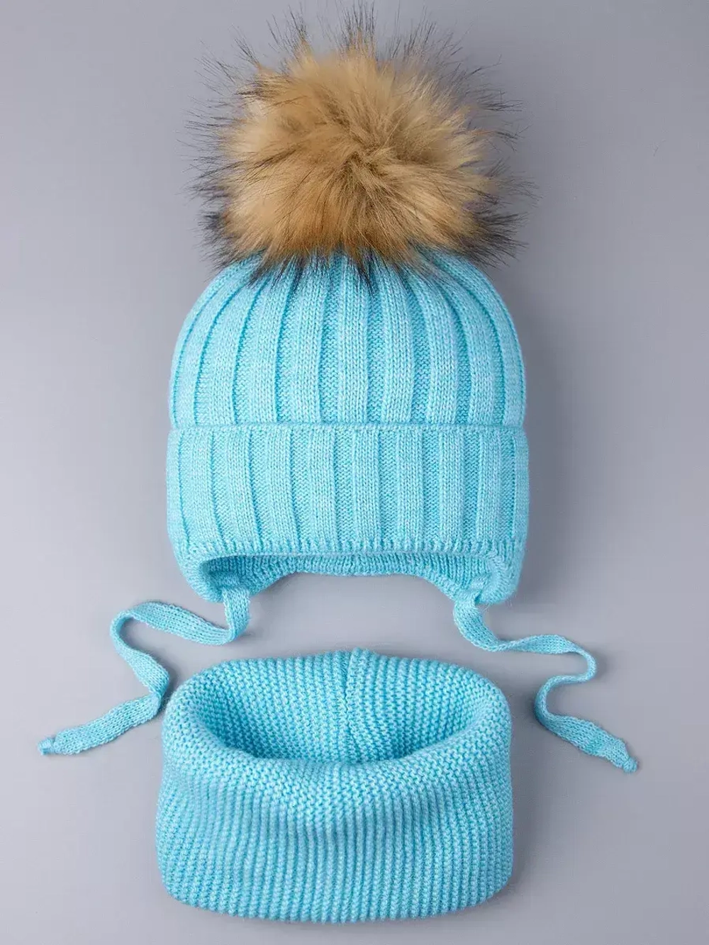 Шапка зимняя детская с помпоном и снуд