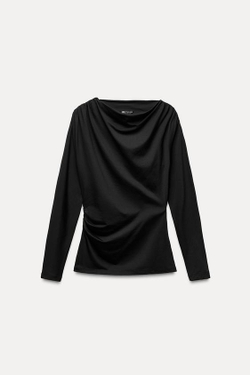 ZARA АСИММЕТРИЧНЫЙ ТОП СО СБОРКАМИ, ЧЕРНЫЙ