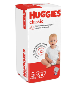 ПОДГУЗНИКИ HUGGIES CLASSIC 5 11-25КГ 11ШТ