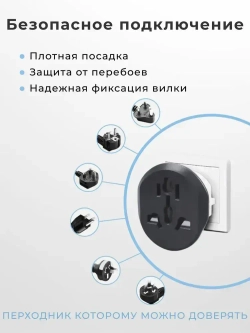 Универсальный адаптер-переходник с китайской вилки на российскую или евровилку, стильный чёрно-белый дизайн, компактный сетевой аксессуар для путешествий и дома