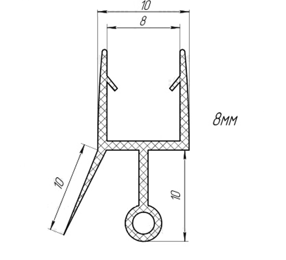 Уплотнитель для душевой кабины черный капельник, на стекло 8 мм, 1 метр