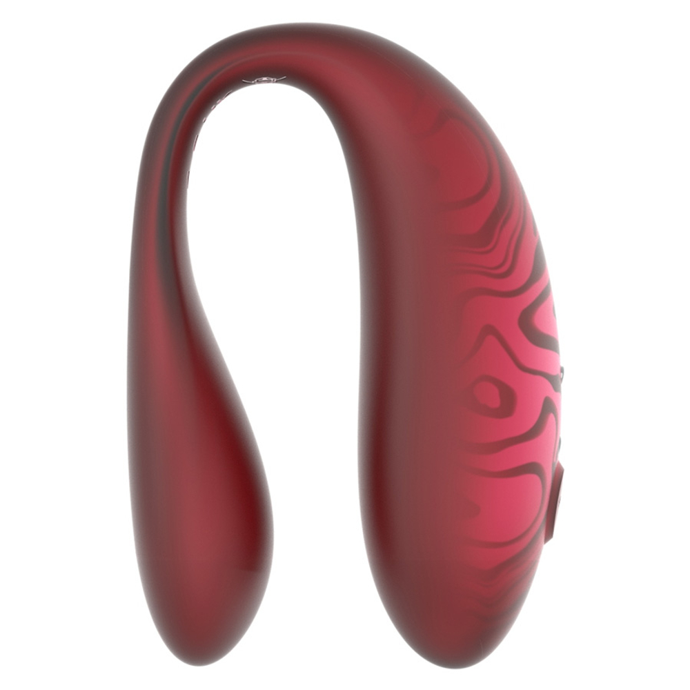 Красный вибромассажер 8см для пар с пультом ДУ и управлением через приложение Amovibe Twin+ Red