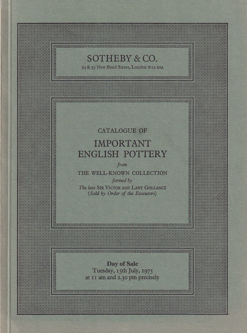 Каталог аукциона Sotheby's, Лондон, Английская керамика из частных коллекций от 15 июля 1975 года