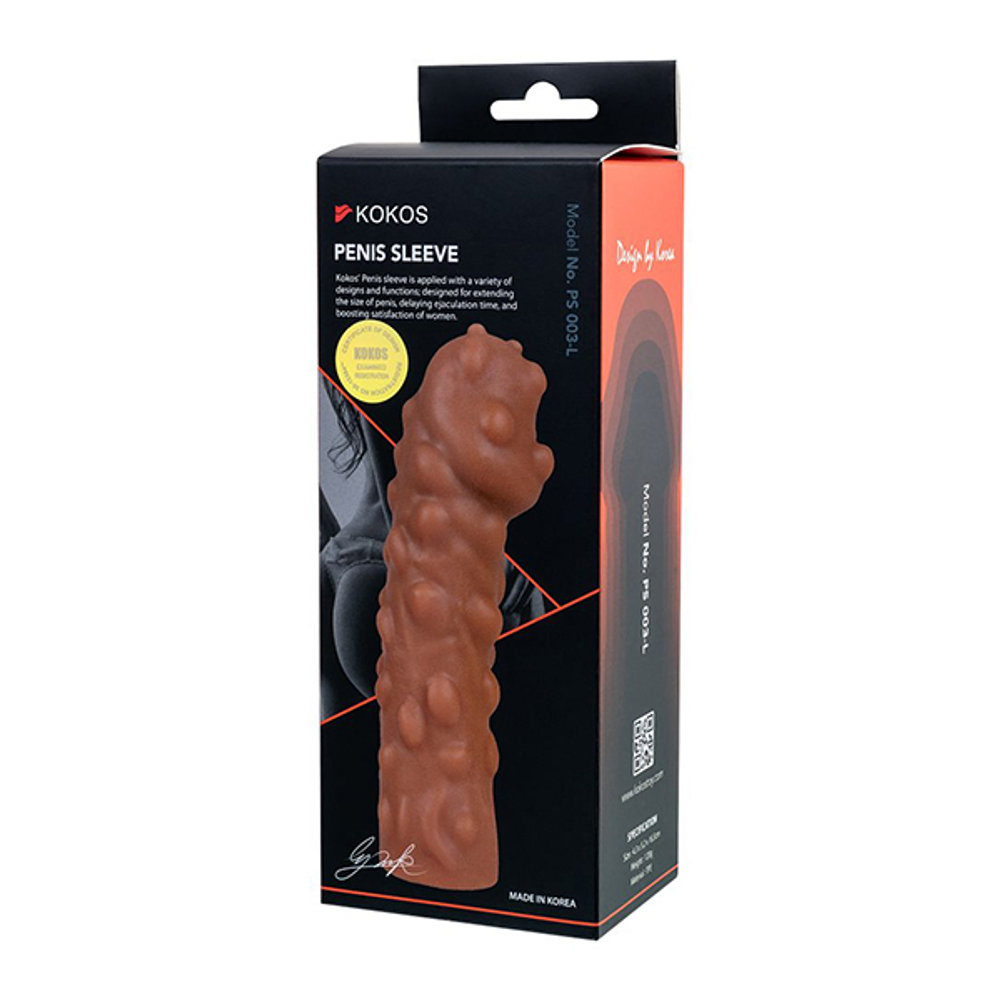 Телесная насадка на член 16,5см покрытая пузырьками Kokos Penis Sleeve 001 L Size