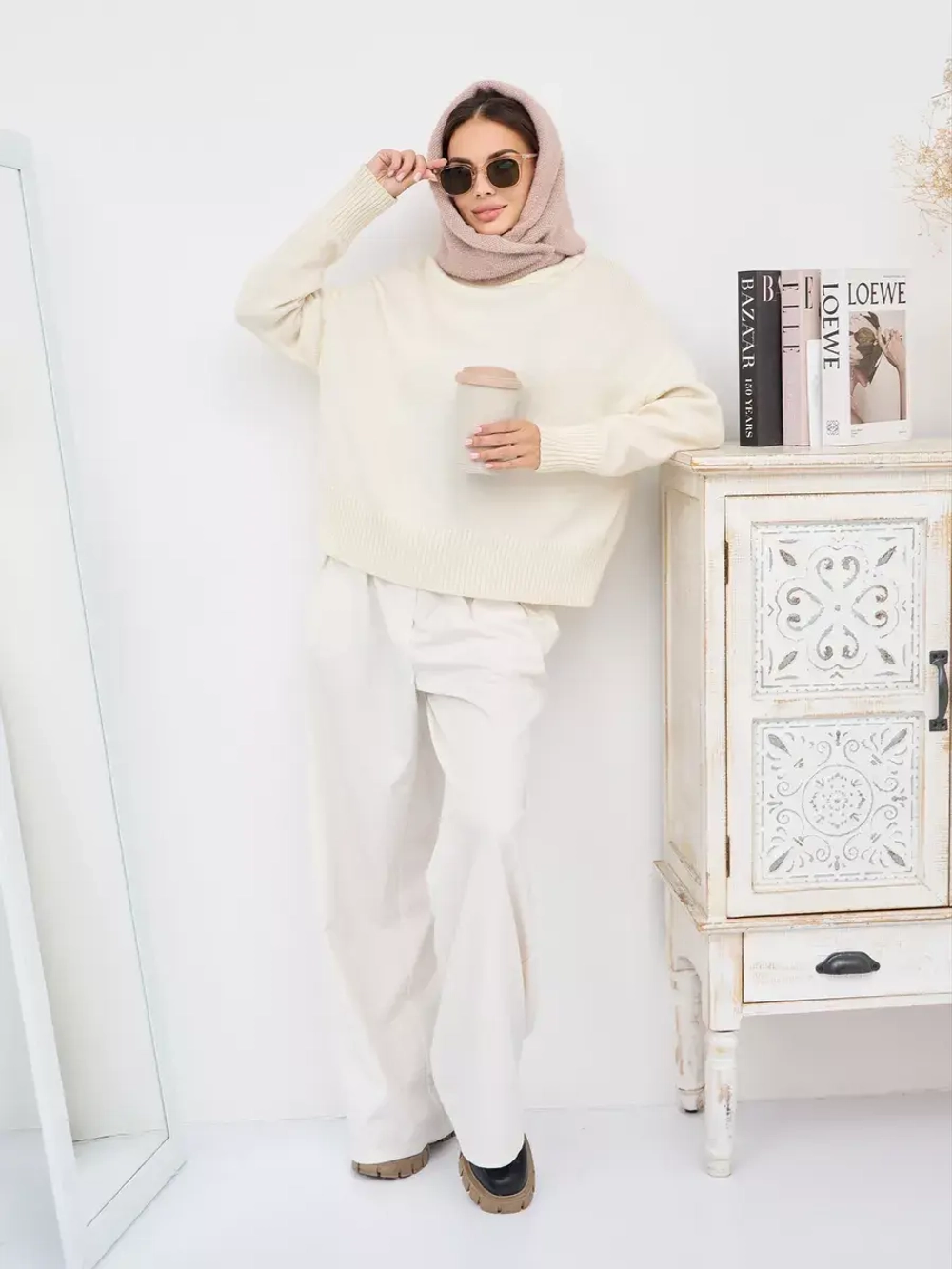 Капор зимний вязаный капюшон на флисе