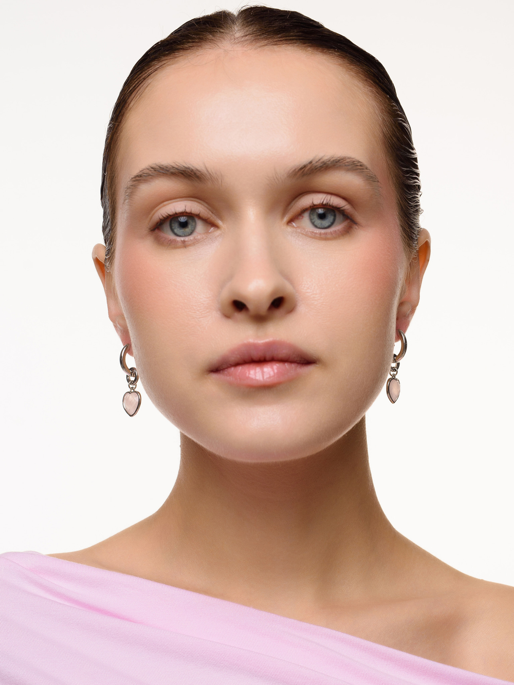 Серьги "Whale Amour" silver розовый кварц