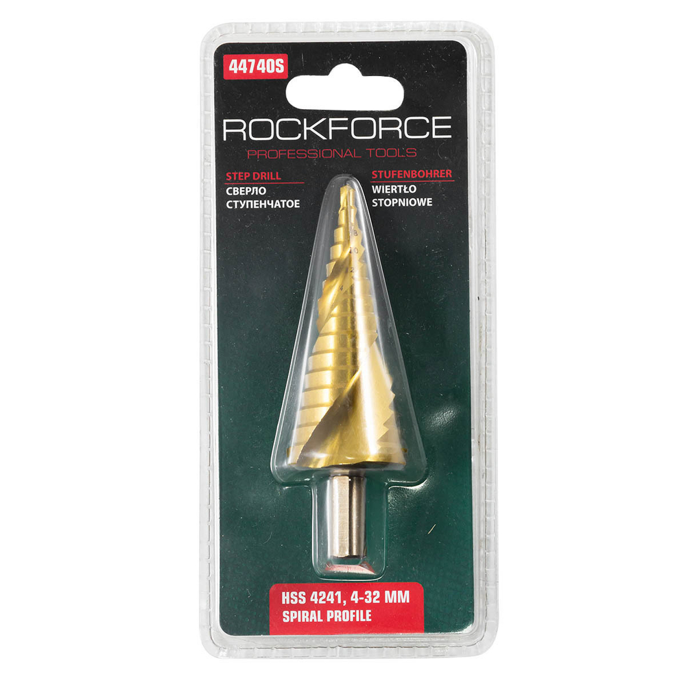 Сверло ступенчатое спиральное HSS 4241(4-32мм), в блистере RockForce##Rock FORCE RF-44740S