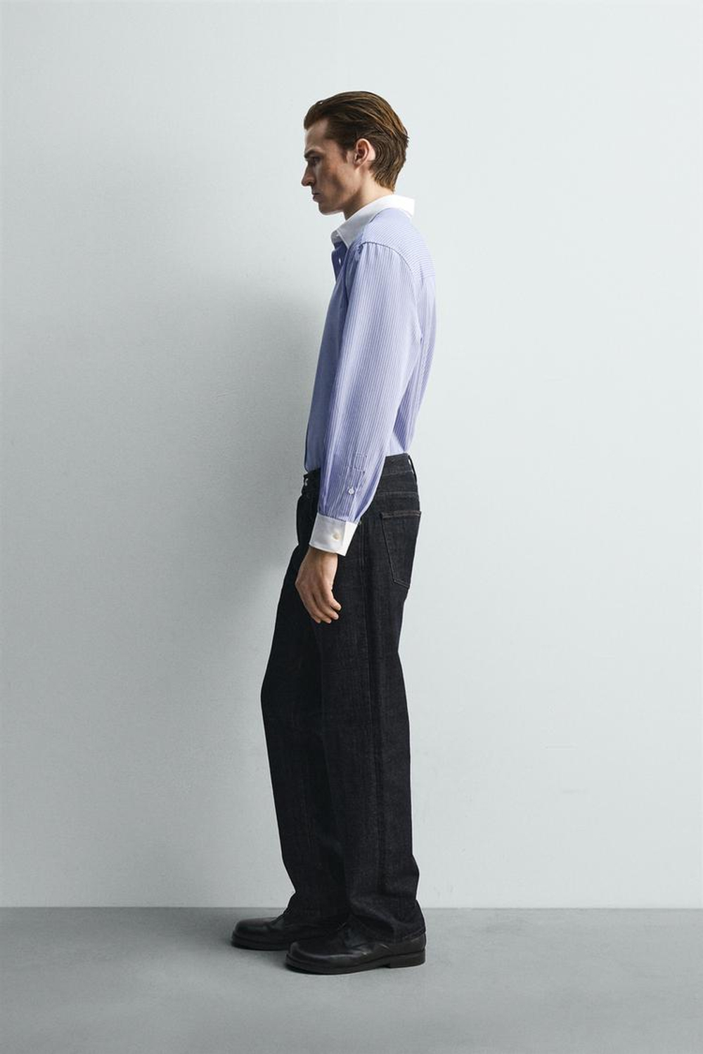 ZARА РУБАШКА В ПОЛОСКУ С КОНТРАСТНЫМИ ЭЛЕМЕНТАМИ - LIMITED EDITION, НЕБЕСНО-ГОЛУБОЙ