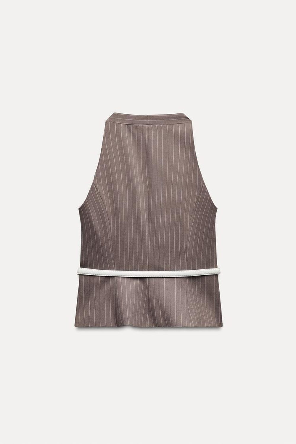 ZARA ЖИЛЕТ С ПОЯСОМ, СЕРОВАТО-КОРИЧНЕВЫЙ