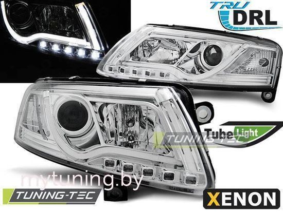 Передние фары Audi A6 C6 xenon tube lights tru drl chrome
