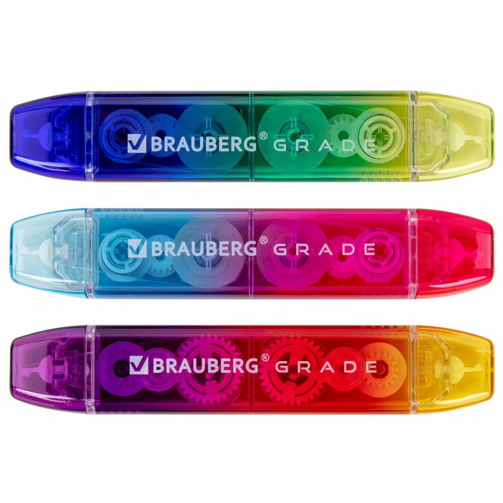 Корректирующая лента двусторонняя 5 мм x 10 м, BRAUBERG «Grade», ассорти, 2 упаковки.