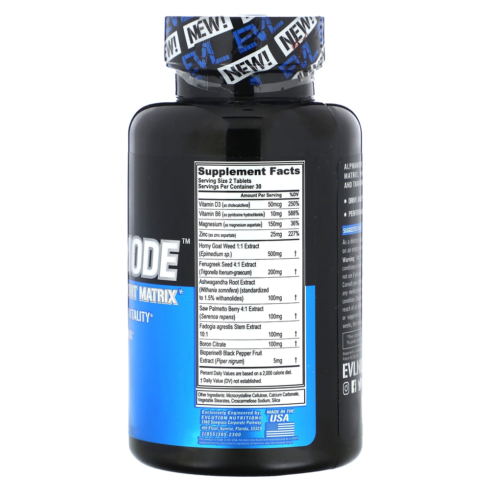 EVLution Nutrition, Alphamode, матрица для поддержки уровня тестостерона, 60 таблеток
