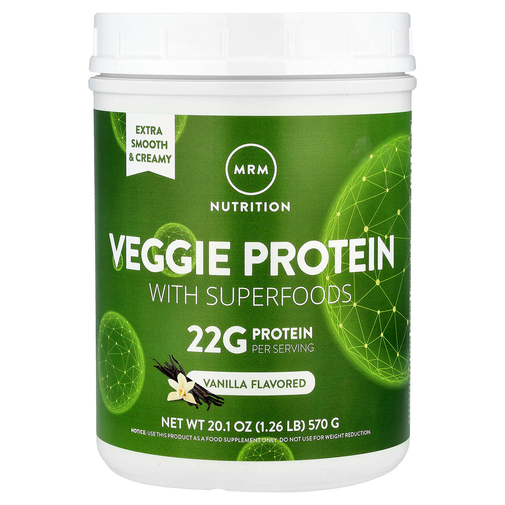 MRM Nutrition, растительный протеин с суперфудами, со вкусом ванили, 570 г (1,26 фунта)