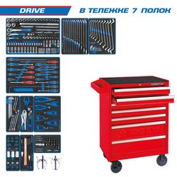 KING TONY (934-251MRV) Набор инструментов "DRIVE" в красной тележке, 251 предмет