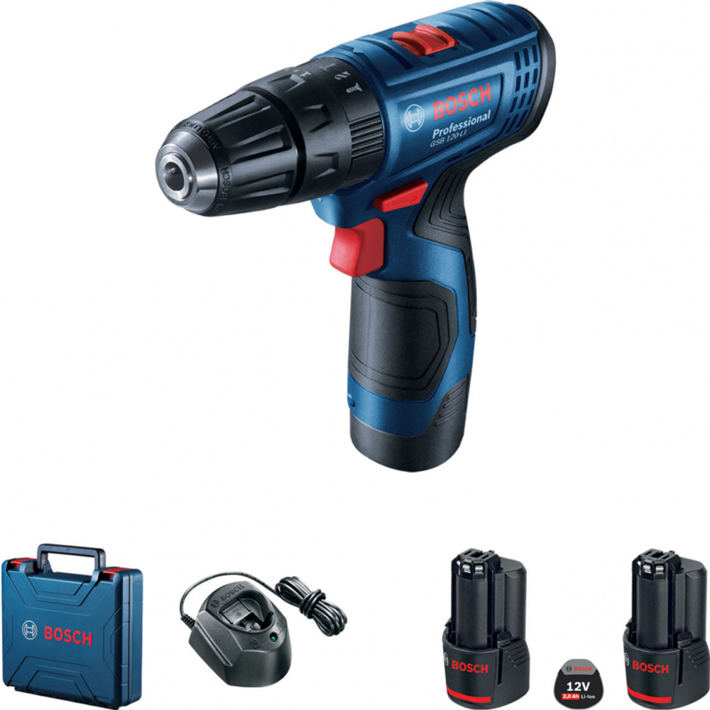 Аккумуляторная ударная дрель-шуруповерт Bosch GSB 120-LI 2.0Ah x2 Case 06019G8100