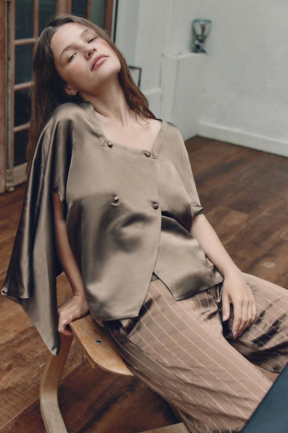 ZARA РУБАШКА С ЗАПАХОМ, РЫЖЕВАТО-КОРИЧНЕВЫЙ