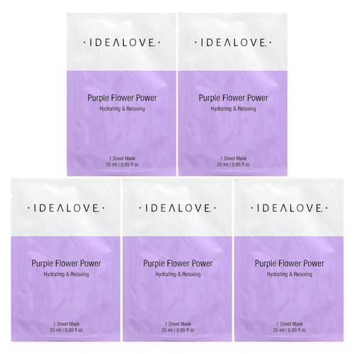 Idealove, Purple Flower Power, 5 тканевых косметических масок, 25 мл (0,85 жидк. унции) каждая