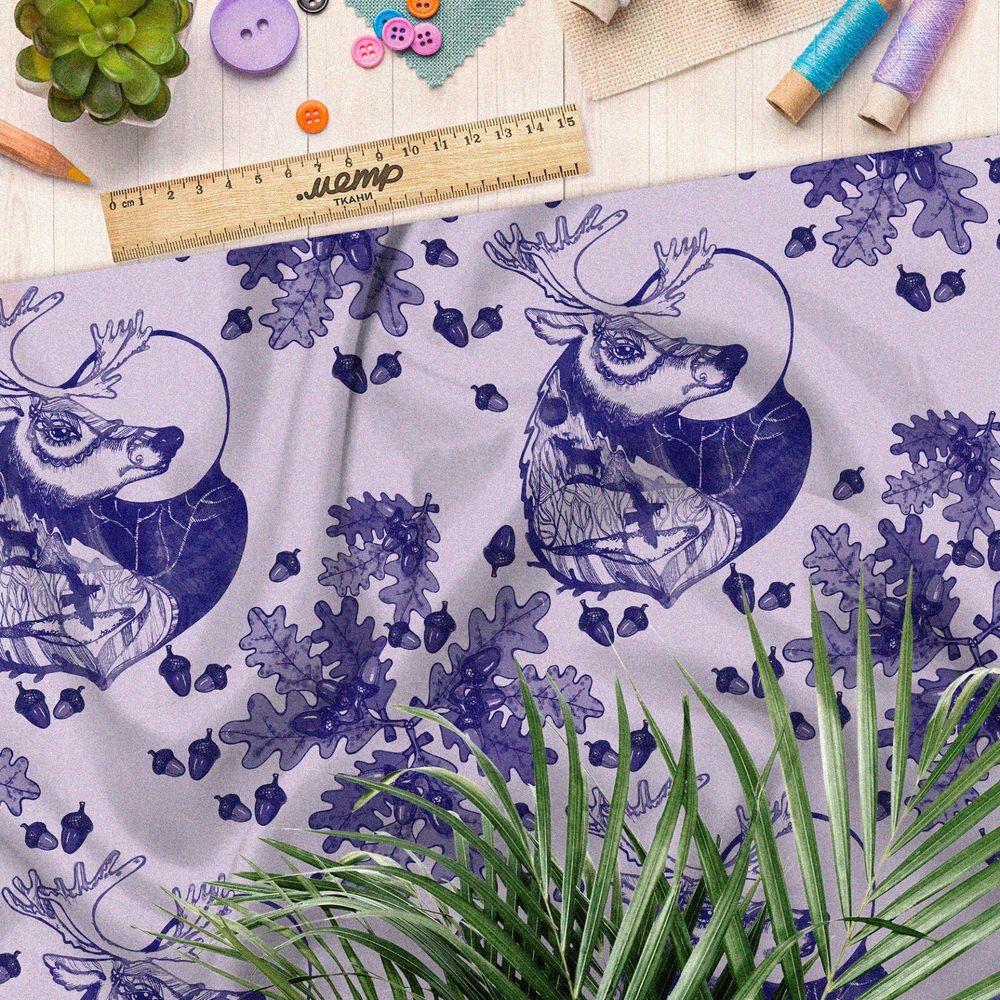 Ткань блэкаут олень с листьями желудей