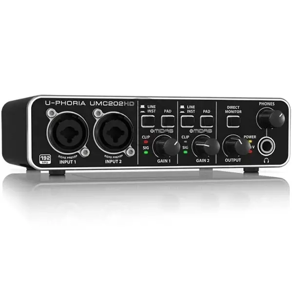 Behringer UMC202HD - USB-аудиоинтерфейс, 2входа, 2 выхода, микр. предусилитель MIDAS,24-Bit/192 kHz.