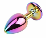 Радужная металлическая пробка Jewelled Metel Butt Plug - 7,1 см. (Цвет: разноцветный)