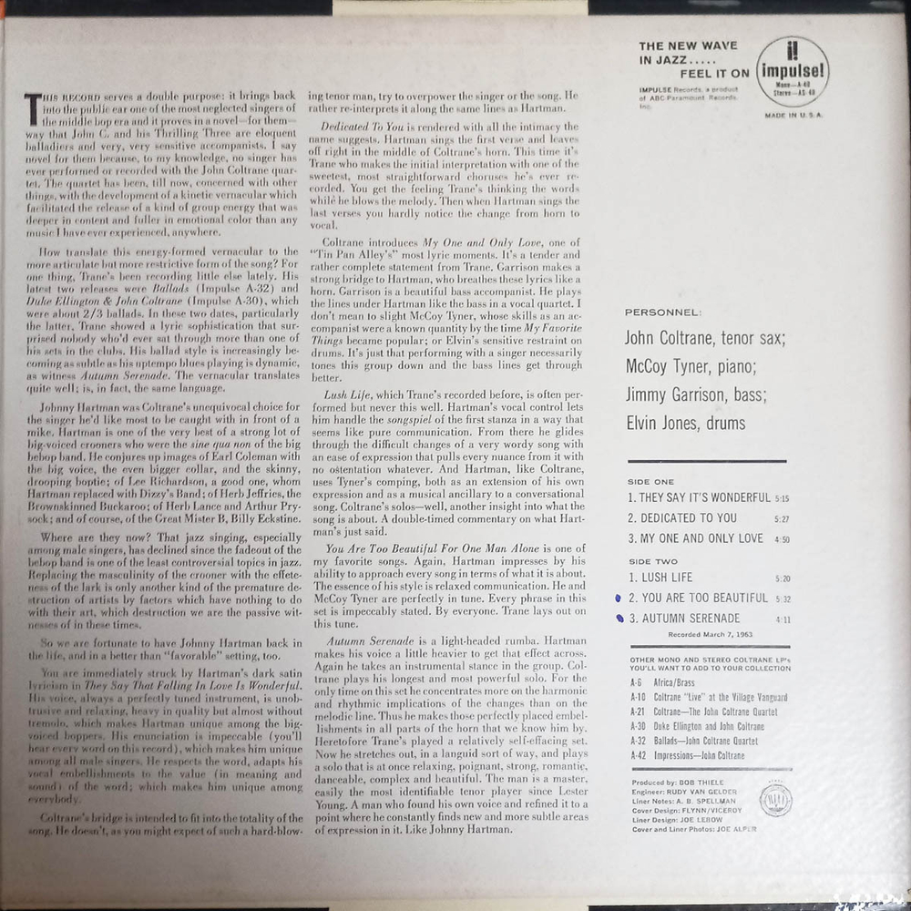 John Coltrane And Johnny Hartman / John Coltrane And Johnny Hartman (LP)