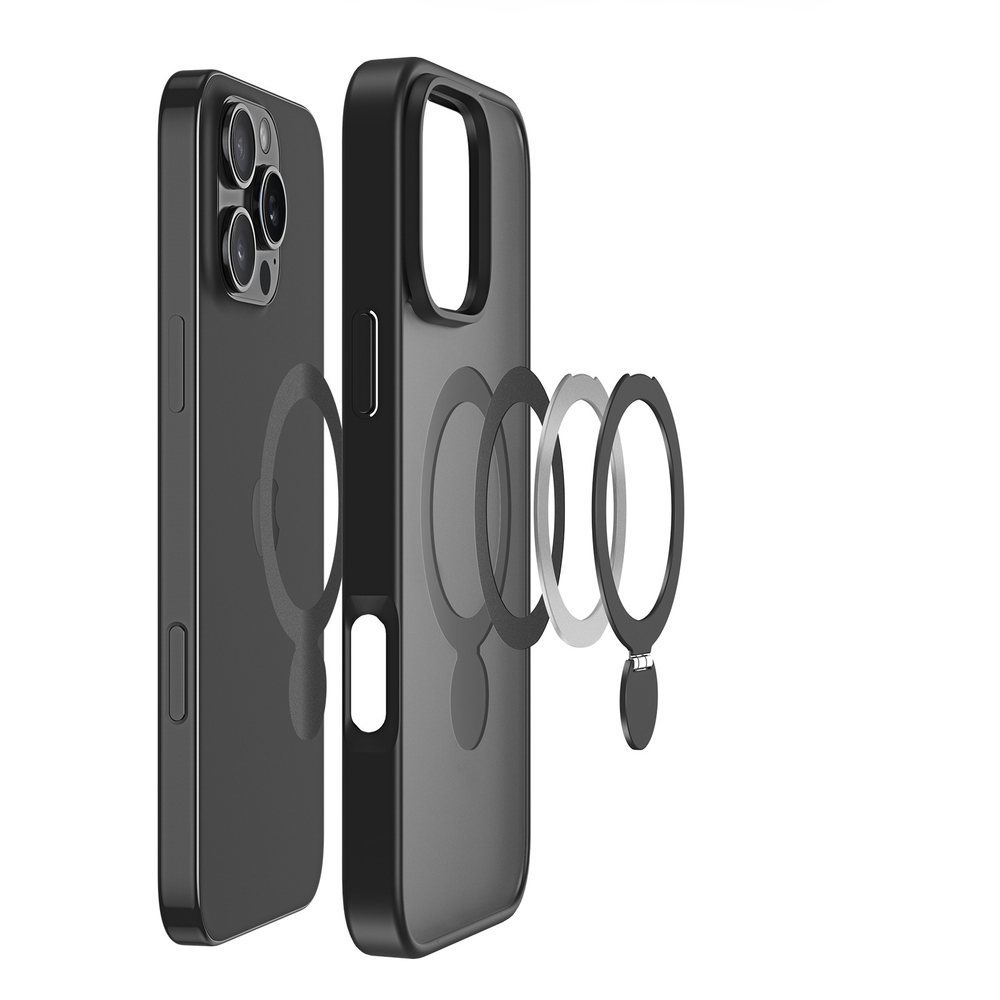 Прозрачный матовый чехол с черными рамками и с поддержкой MagSafe от Dux Ducis для iPhone 16 Pro Max, серия Yind Series Case (версия с магнитной откидной подставкой)