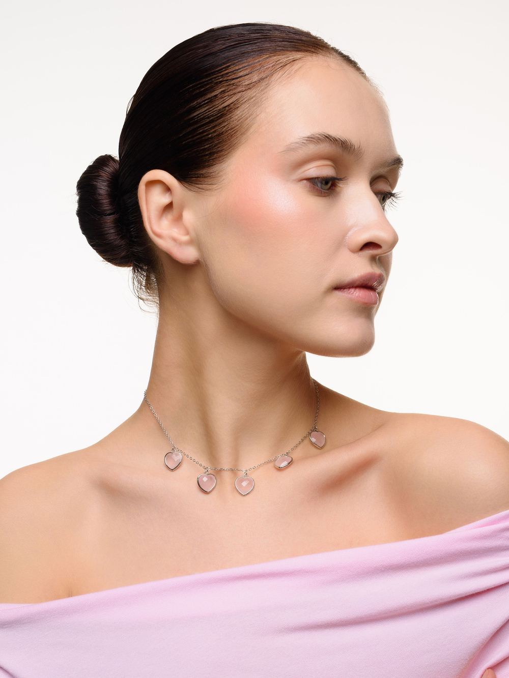 Чокер "Amour" с розовым кварцем Silver