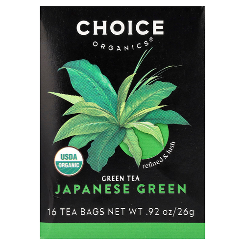 Choice Organics, зеленый чай, японский зеленый, 16 чайных пакетиков, 26 г (0,92 унции)