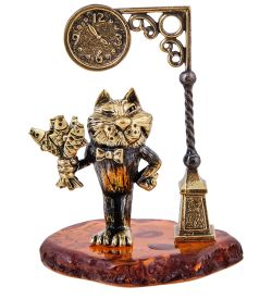 Народные промыслы AM-3923 Фигурка «Кот влюбленный кавалер» (латунь, янтарь)