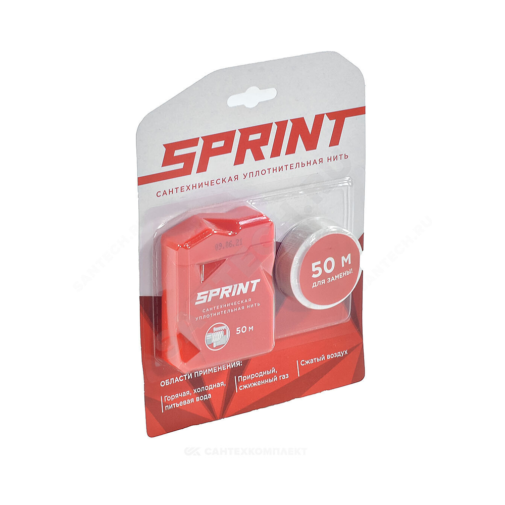 Нить уплотнительная бокс+катушка 50+50м (в блистере) среда: вода, газ SPRINT 04061