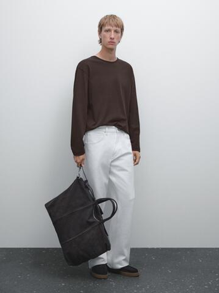 Massimo Dutti Футболка с длинными рукавами из плотной ткани, шоколадно-коричневый