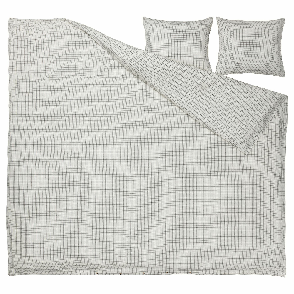 Комплект постельного белья IKEA AKERFIBBLA (ОКЕРФИББЛА), Двуспальный, Белый в клетку, 240x220, 50x80 см