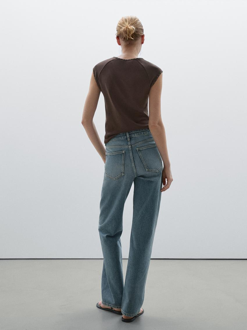 Massimo Dutti Хлопковые джинсы со средней посадкой и широкими штанинами, средний синий