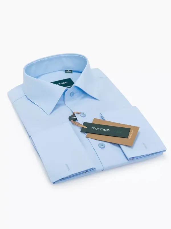 Рубашка под запонки приталенная SLIM FIT с длинным рукавом, голубая