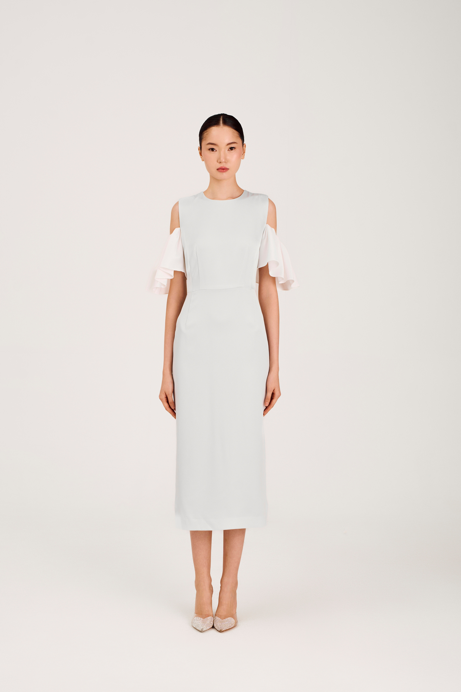 Платье Mina голубое (c воланами на рукавах)