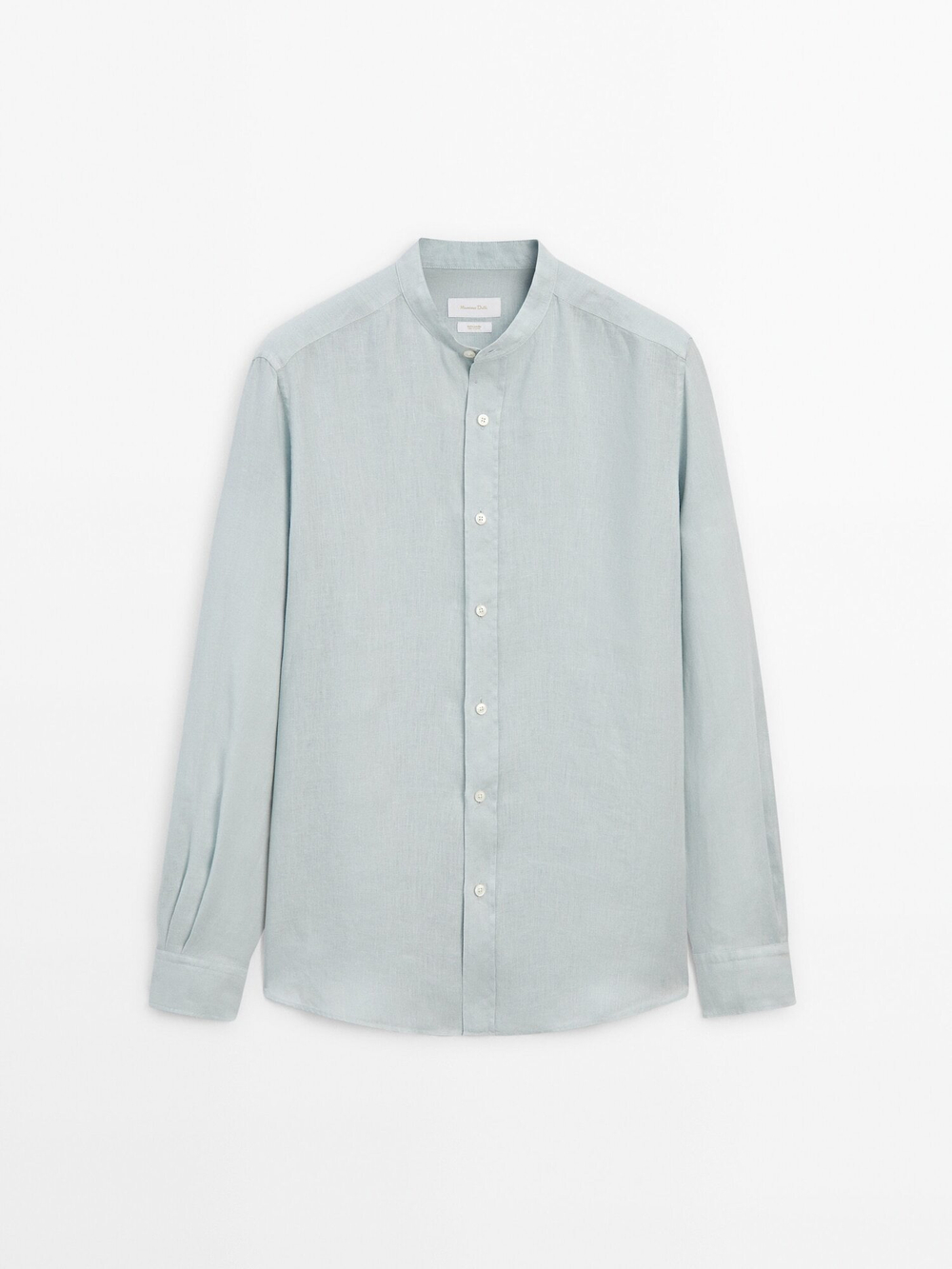 Massimo Dutti Льняная рубашка классического кроя с воротником-стойкой, голубой