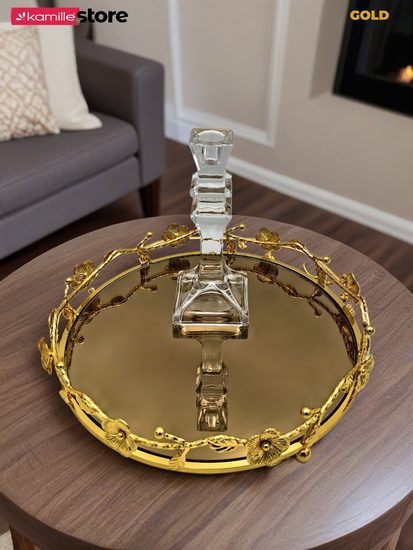 Поднос зеркальный 31х7 см. круглый, из стекла и металла