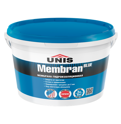 Гидроизоляция UNIS BLUE MEMBRAN W6 эластичная полимерная  4 кг