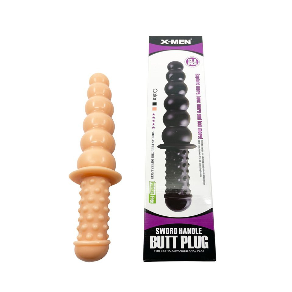 Телесный рельефный анальный стимулятор-жезл - 35 см. (Цвет: телесный)