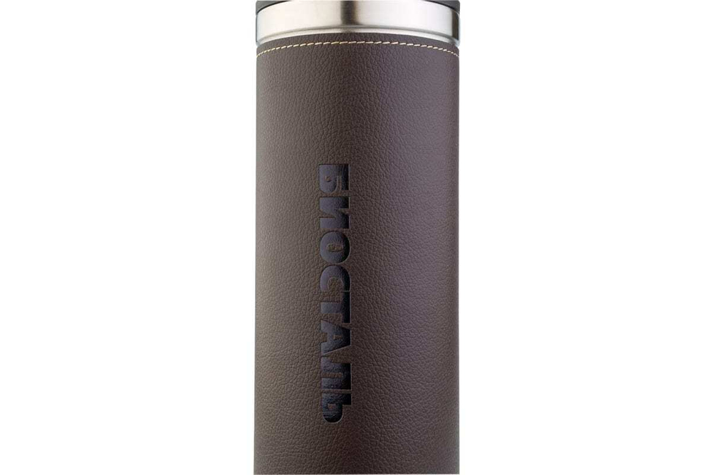 Термос Biostal Охота (1 литр) с кожаной вставкой, коричневый