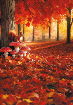 Осенний лес белка мухоморы - фон неопреновый