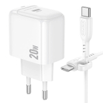 Сетевое зарядное устройство с кабелем Type-C/Type-C 1-метр 3А PD 20W 2гн-USB 1-метр BOROFONE BAS43A белый