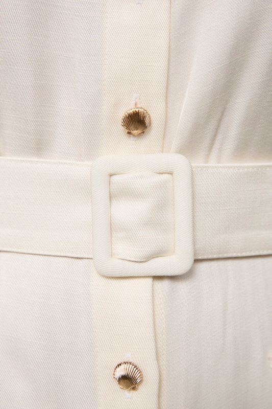 Платье-рубашка из премиального льна с вышивкой, молочный